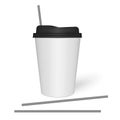 Disposable to go paper coffee cup with drinking straws  vector mockup Royalty Free Stock Photo