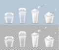 Disposable transparent plastic cup with ice cream and silver spoon Royalty Free Stock Photo