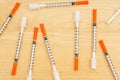 Disposable vaccine needle background on desk