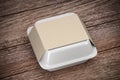 Disposable white food box container with craft cardboard paper cover label pack isolated