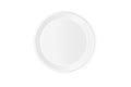 Disposable white plastic plate, clipping path, isolated on white background. Kitchen dishes for food, porcelain dishware. Royalty Free Stock Photo
