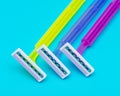 Disposable Women Razors  on blue Royalty Free Stock Photo