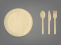 Disposable wooden tableware realistic vector set Royalty Free Stock Photo