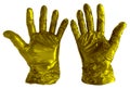 Disposable yellow plastic gloves