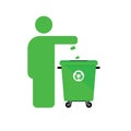 Dispose trash icon with man in green color illustration Royalty Free Stock Photo