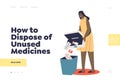 Dispose unused medicines landing page with woman throwing expired medicines to trash