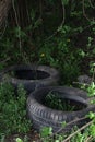 Disposed of tires in nature Royalty Free Stock Photo