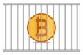 Bitcoin icon behind bars in prison