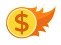 Money on fire. Comet illustration with cash coin