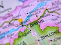 Dispur on a map of India with blur effect Royalty Free Stock Photo