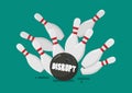 Disrupt bowling ball breaks bowling pins Royalty Free Stock Photo