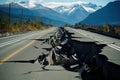 Disrupted Cracks road after earthquake. Generate Ai