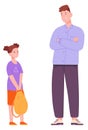 Dissapointed father with daughter. Sad parent and kid conflict