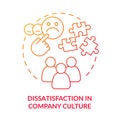 Dissatisfaction in company culture red gradient concept icon