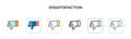 Dissatisfaction vector icon in 6 different modern styles. Black, two colored dissatisfaction icons designed in filled, outline,