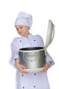 Dissatisfied cook with slow-cooker Royalty Free Stock Photo