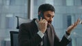 Dissatisfied director arguing cellphone worried work closeup. Ceo shouting phone Royalty Free Stock Photo