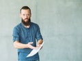 Dissatisfied man documents mistake business papers Royalty Free Stock Photo