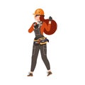 Dissatisfied Woman Worker in Overall and Hard Hat Protesting Defending Her Rights Vector Illustration