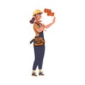 Dissatisfied Woman Worker in Overall and Hard Hat Protesting Defending Her Rights Vector Illustration