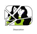 Dissociation. The concept of mental health and psychology. Vector illustration of a girl isolated on a white background.