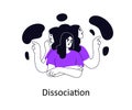 Dissociation, mental health disorder. Psychology concept. Dissociated disconnected detached person experiencing multiple