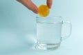 Dissolvable drinks dissolving cubes to add superfoods. On a blue background