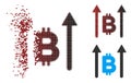 Dissolved Pixel Halftone Bitcoin Send Arrows Icon