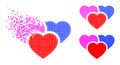 Dissolved Pixel Love Hearts Icon with Halftone Version