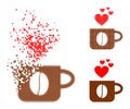 Dissolved Pixelated Love Coffee Cup Glyph with Halftone Version