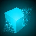 Dissolving cube shape. cyan version.