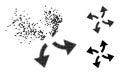 Dissolving and Halftone Pixelated Centrifugal Arrows Glyph