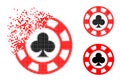 Dissolving Pixelated Clubs Casino Chip Glyph with Halftone Version