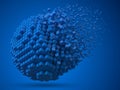 Dissolving spherical data block. made with blue cubes. 3d pixel style vector illustration.