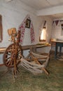 Distaff and utensils in ancient peasant hut