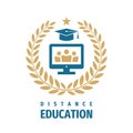 Distance Education Badge Logo Design. University high school emblem. Laurel wreath Royalty Free Stock Photo