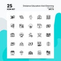 25 Distance Education and Elearning Icon Set. 100% Editable EPS 10 Files. Business Logo Concept Ideas Line icon design