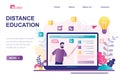 Distance education landing page template. E-learning, home schooling. Man tutor or teacher on display Royalty Free Stock Photo