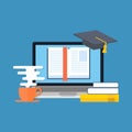 Distance education, online learning concept. Flat design. Royalty Free Stock Photo