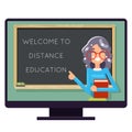 Distance education teacher pc monitor flat design vector illustration