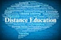 Distance Education Word Cloud. Key Concepts On Online Learning, Flexibility, Accessibility, Benefits, Drawbacks, And Global Royalty Free Stock Photo