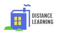 Distance Learning Banner Online Education Courses, Homeschooling Concept. Book in Shape of House with Glowing Window
