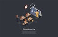 Distance Learning Concept Vector Illustration In Cartoon 3D Style. Isometric Composition With Characters. Classroom Royalty Free Stock Photo