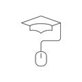 Graduation cap and a computer mouse line icon. E-learning and online education concept. Royalty Free Stock Photo