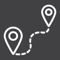 Distance line icon, navigation route, map pointer