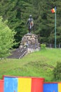 In the distance monument to the heroes of 1916-1918, Siriu, Romania