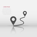 Distance pin icon in flat style. Gps navigation vector illustration on white isolated background. Communication travel business Royalty Free Stock Photo