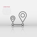 Distance pin icon in flat style. Gps navigation vector illustration on white isolated background. Communication travel business Royalty Free Stock Photo