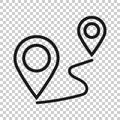 Distance pin icon in transparent style. Gps navigation vector illustration on isolated background. Communication travel business Royalty Free Stock Photo