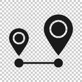 Distance pin icon in transparent style. Gps navigation vector illustration on isolated background. Communication travel business Royalty Free Stock Photo